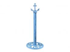 Rustic Dark Blue Whitewashed Cast Iron Anchor Extra Toilet Paper Stand 16