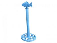Dark Blue Whitewashed Cast Iron Fish Extra Toilet Paper Stand 15