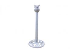 Whitewashed Cast Iron Sitting Owl Bathroom Extra Toilet Paper Stand 16