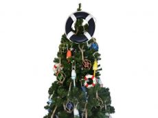 Dark Blue Lifering with White Bands Christmas Tree Topper Decoration 