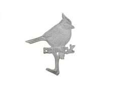 Whitewashed Cast Iron Robin Sitting on a Tree Branch Decorative Metal Wall Hook 6.5