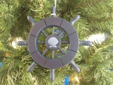 Dark Blue Decorative Ship Wheel With Seashell Christmas Tree Ornament  6