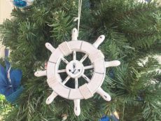 Rustic White Decorative Ship Wheel With Anchor Christmas Tree Ornament 6
