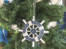 Rustic Dark Blue and White Decorative Ship Wheel Christmas Tree Ornament 6\