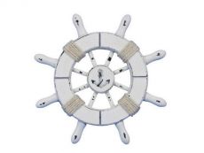 Rustic White Decorative Ship Wheel With Anchor 6