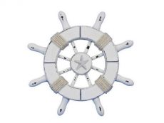 Rustic White Decorative Ship Wheel With Starfish 6