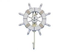 Rustic All White Decorative Ship Wheel with Anchor and Hook 8