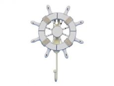 Rustic All White Decorative Ship Wheel with Hook 8