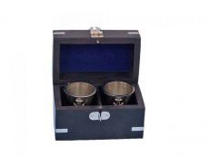 Brushed Nickel Anchor Shot Glasses With Rosewood Box 4 - Set of 2
