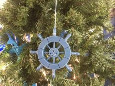 Rustic Light Blue Decorative Ship Wheel With Anchor Christmas Tree Ornament 6