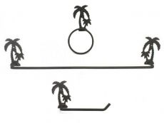 Cast Iron Palm Tree Bathroom Set of 3 - Large Bath Towel Holder and Towel Ring and Toilet Paper Holder