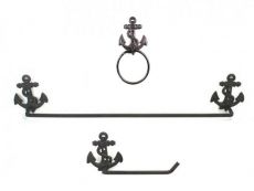 Cast Iron Anchor Bathroom  Set of 3 - Large Bath Towel Holder and Towel Ring and Toilet Paper Holder