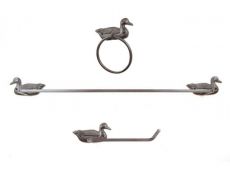 Cast Iron Mallard Duck Bathroom Set of 3 - Large Bath Towel Holder and Towel Ring and Toilet Paper Holder