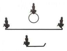 Cast Iron Mermaid Bathroom Set of 3 - Large Bath Towel Holder and Towel Ring and Toilet Paper Holder