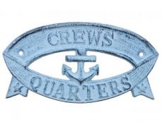 Rustic Dark Blue Whitewashed Cast Iron Crews Quarters Sign 8\