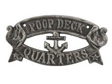Antique Silver Cast Iron Poop Deck Quarters Sign 8