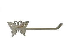 Aged White Cast Iron Butterfly Toilet Paper Holder 11
