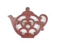 Rustic Red Cast Iron Round Teapot Trivet 8
