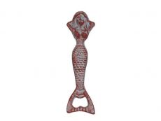 Rustic Red Whitewashed Cast Iron Resting Mermaid Bottle Opener 7