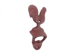 Rustic Red Whitewashed Cast Iron Rooster Bottle Opener 6\