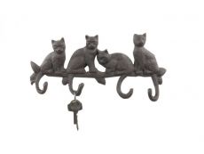 Cast Iron Sitting Cat Family Decorative Metal Wall Hooks 11
