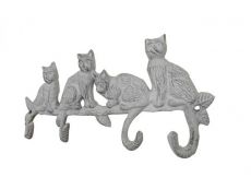 Whitewashed Cast Iron Sitting Cat Family Decorative Metal Wall Hooks 11