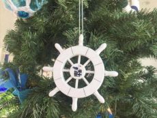 White Decorative Ship Wheel With Seagull Christmas Tree Ornament 6