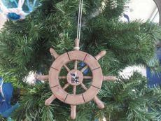 Rustic Wood Finish Decorative Ship Wheel With Seagull Christmas Tree Ornament 6