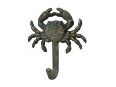 Antique Seaworn Bronze Cast Iron Wall Mounted Crab Hook 5