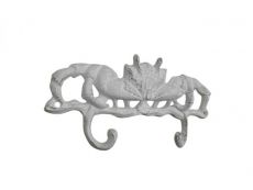 Whitewashed Cast Iron Decorative Crab Metal Wall Hooks 10.5
