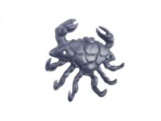 Rustic Dark Blue Cast Iron Decorative Crab with Six Metal Wall Hooks 7