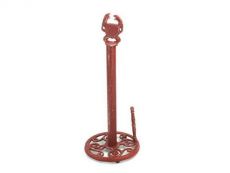 Red Whitewashed Cast Iron Crab Paper Towel Holder 16