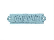 Rustic Dark Blue Whitewashed Cast Iron Captain Sign 6