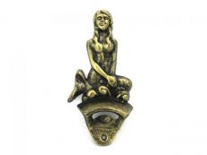 Antique Gold Cast Iron Wall Mounted Mermaid Bottle Opener 6