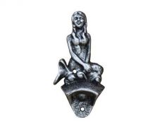 Antique Silver Cast Iron Wall Mounted Mermaid Bottle Opener 6