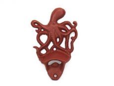 Rustic Red Cast Iron Wall Mounted Octopus Bottle Opener 6