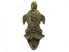 Antique Gold Cast Iron Wall Mounted Sea Turtle Bottle Opener 6