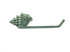 Antique Seaworn Bronze Cast Iron Conch Shell Toilet Paper Holder 11