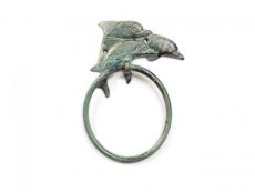 Antique Seaworn Bronze Cast Iron Dolphins Towel Holder 7