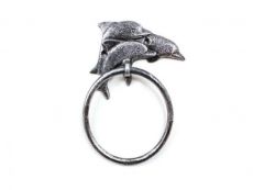 Rustic Silver Cast Iron Dolphins Towel Holder 7