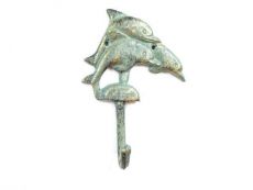 Antique Seaworn Bronze Cast Iron Dolphins Wall Hook 6