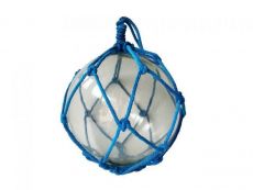 Clear Japanese Glass Ball Fishing Float with Dark Blue Netting Decoration 12\