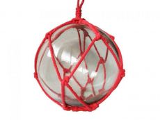 Clear Japanese Glass Ball Fishing Float with Red Netting Decoration 12\