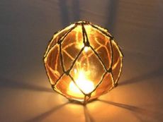 Tabletop LED Lighted Orange Japanese Glass Ball Fishing Float with Brown Netting Decoration 4