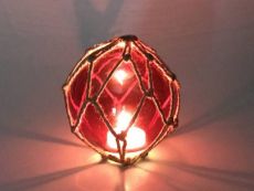 Tabletop LED Lighted Red Japanese Glass Ball Fishing Float with Brown Netting Decoration 4\