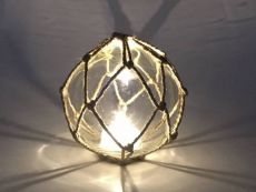 Tabletop LED Lighted Clear Japanese Glass Ball Fishing Float with Brown Netting Decoration 4
