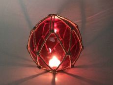 Tabletop LED Lighted Red Japanese Glass Ball Fishing Float with Brown Netting Decoration 6