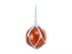 Orange Japanese Glass Ball Fishing Float With White Netting Decoration 6