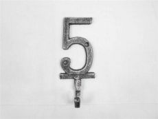 Rustic Silver Cast Iron Number 5 Wall Hook 6