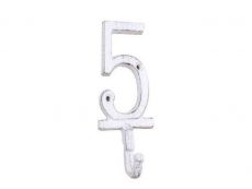 Whitewashed Cast Iron Number 5 Wall Hook 6